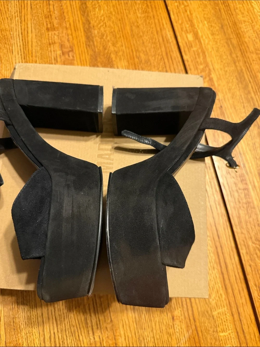 Steve Madden Black Suede Platform Block Heel Sandals with‎ Ankle Strap